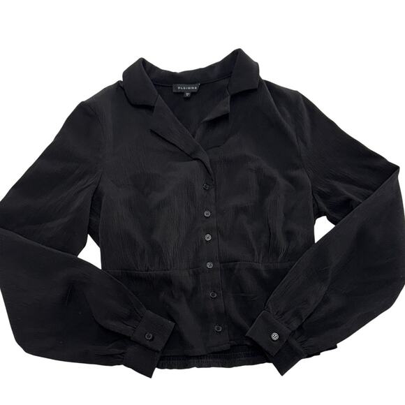 Pleione Top Womens Small Black Button Down Smocked Anthropologie - Picture 1 of 6